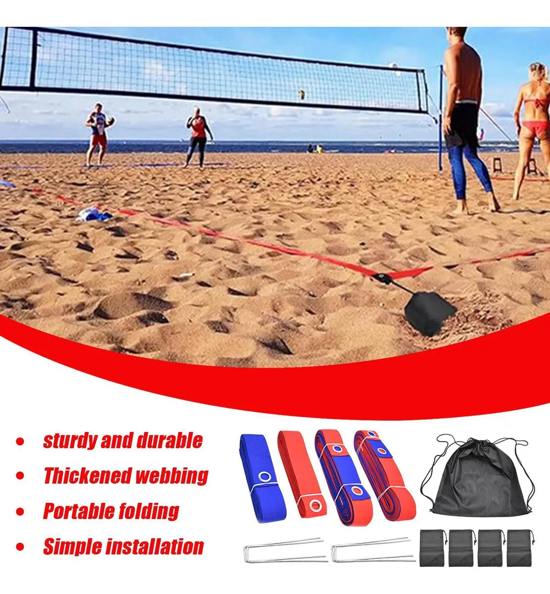 Cinta Demarcacion Cancha playa Voley 16x8mts con estaca