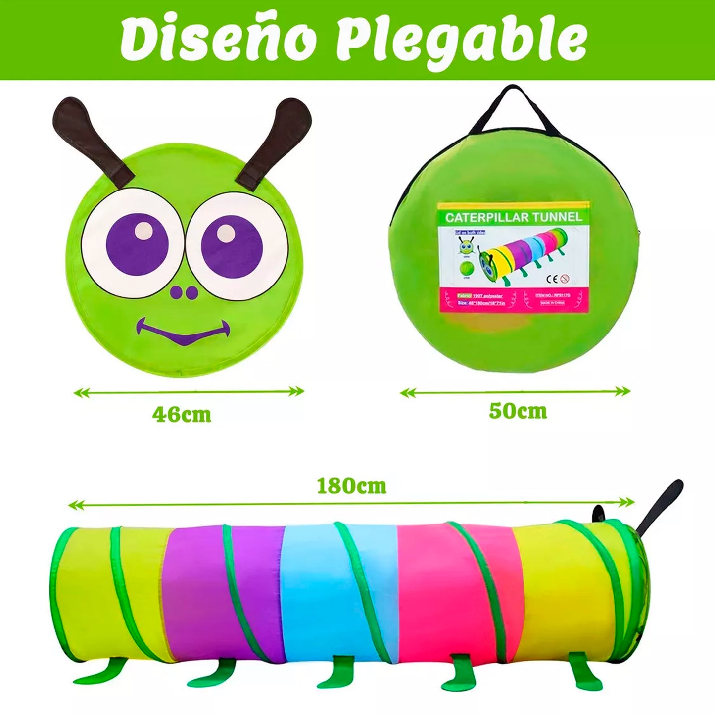Carpa Túnel Infantil Gusano Diámetro 46cm - L 180cm