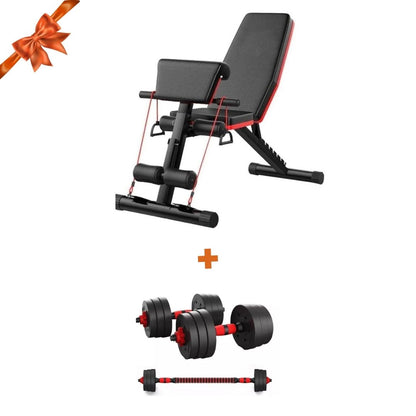 PACK BANCA INCLINABLE MULTIFUNCIONAL + PAR MANCUERNAS + 40KGS EN DISCOS