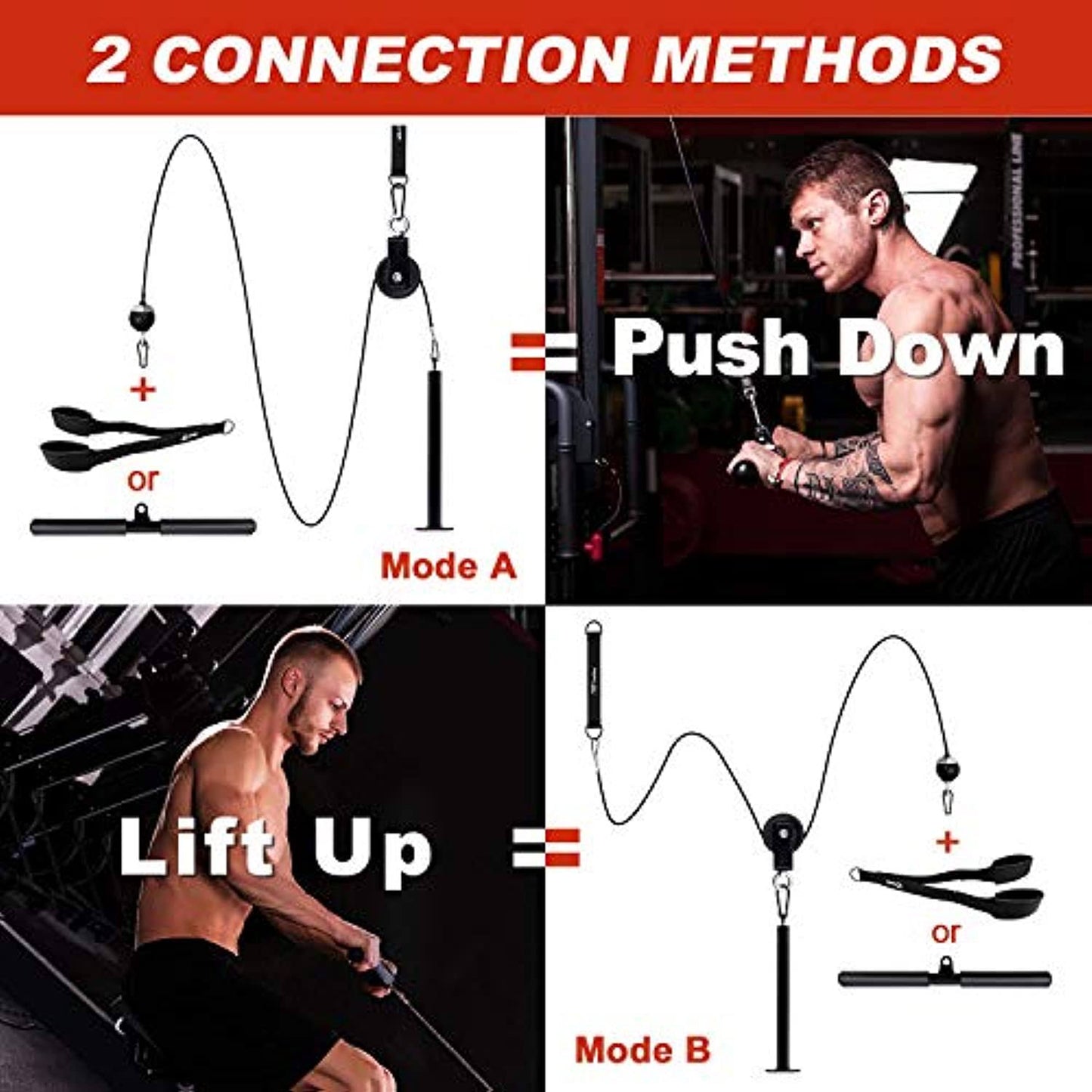 Set Polea Hogar Biceps/Triceps + Barra + Cable + Rueda + Bastón 004