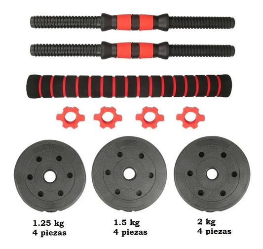 Pack PAR Mancuernas cementada PVC + Union + discos 20 Kg